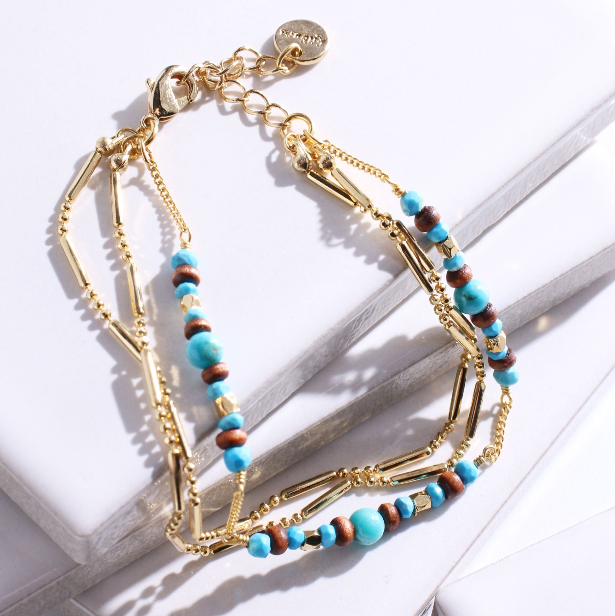 ウッドビーズxターコイズ3連ブレスレット – MAYGLOBE