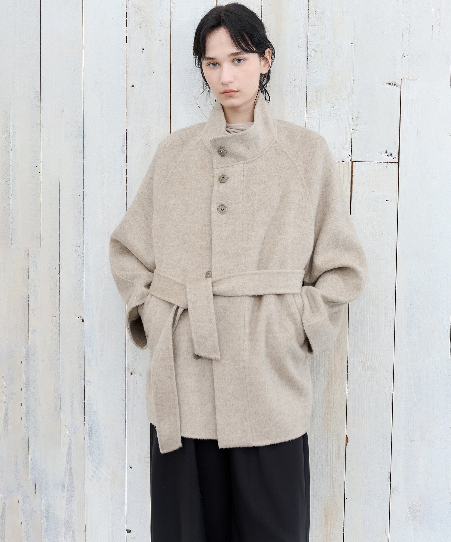 Wool Stand Collar Short Coat(ダブルフェースウールラグランスリーブ