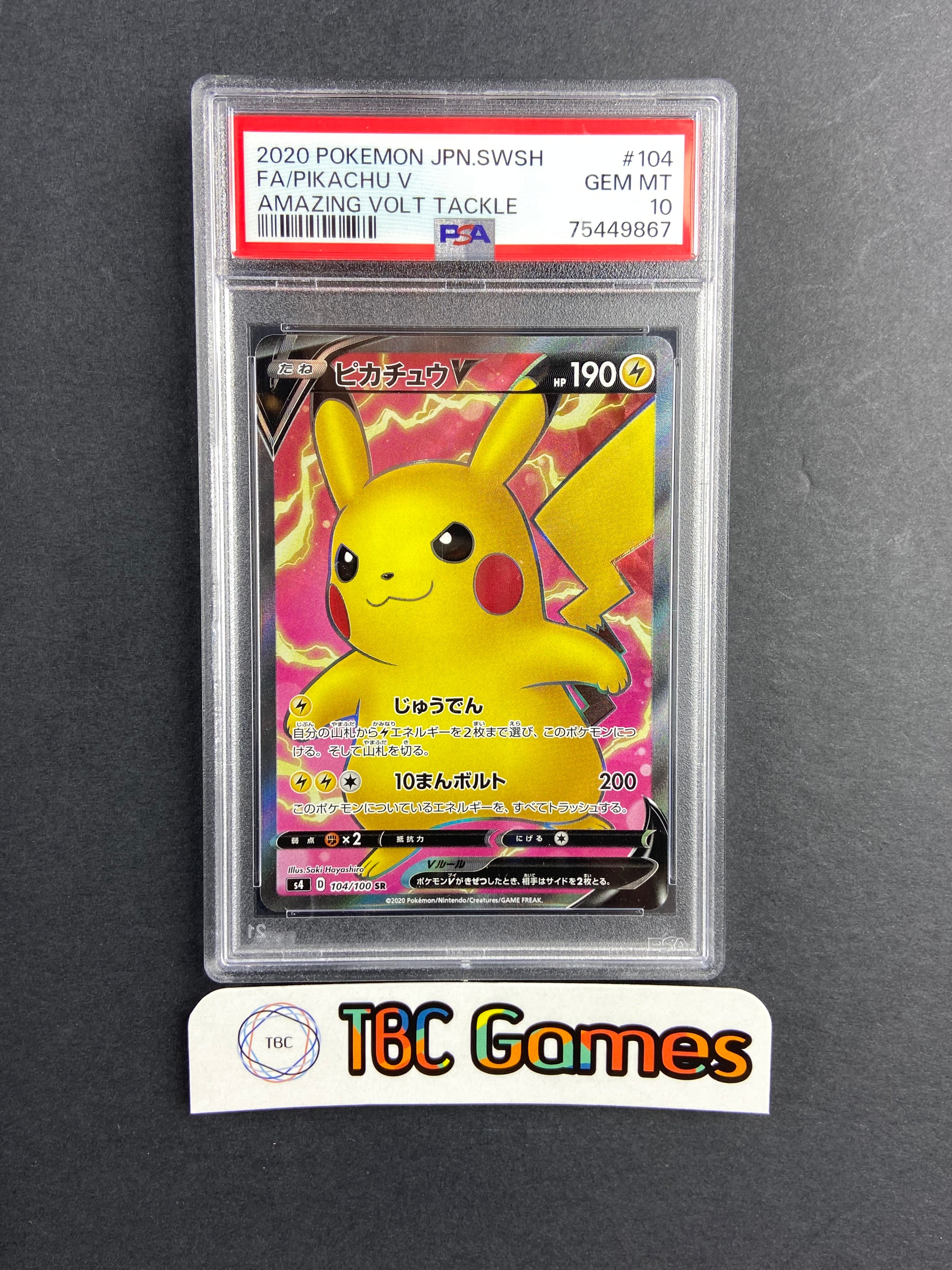 Pikachu V Amazing Volt Tackle 104/100 Japanese PSA 10 – TBC Games