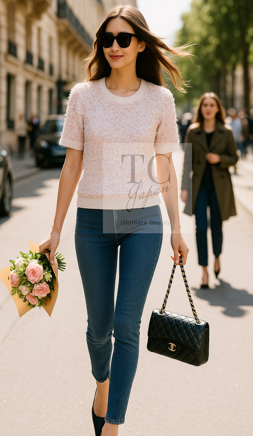 シャネル セーター トップス CHANEL ホワイト レッド ドット リボン