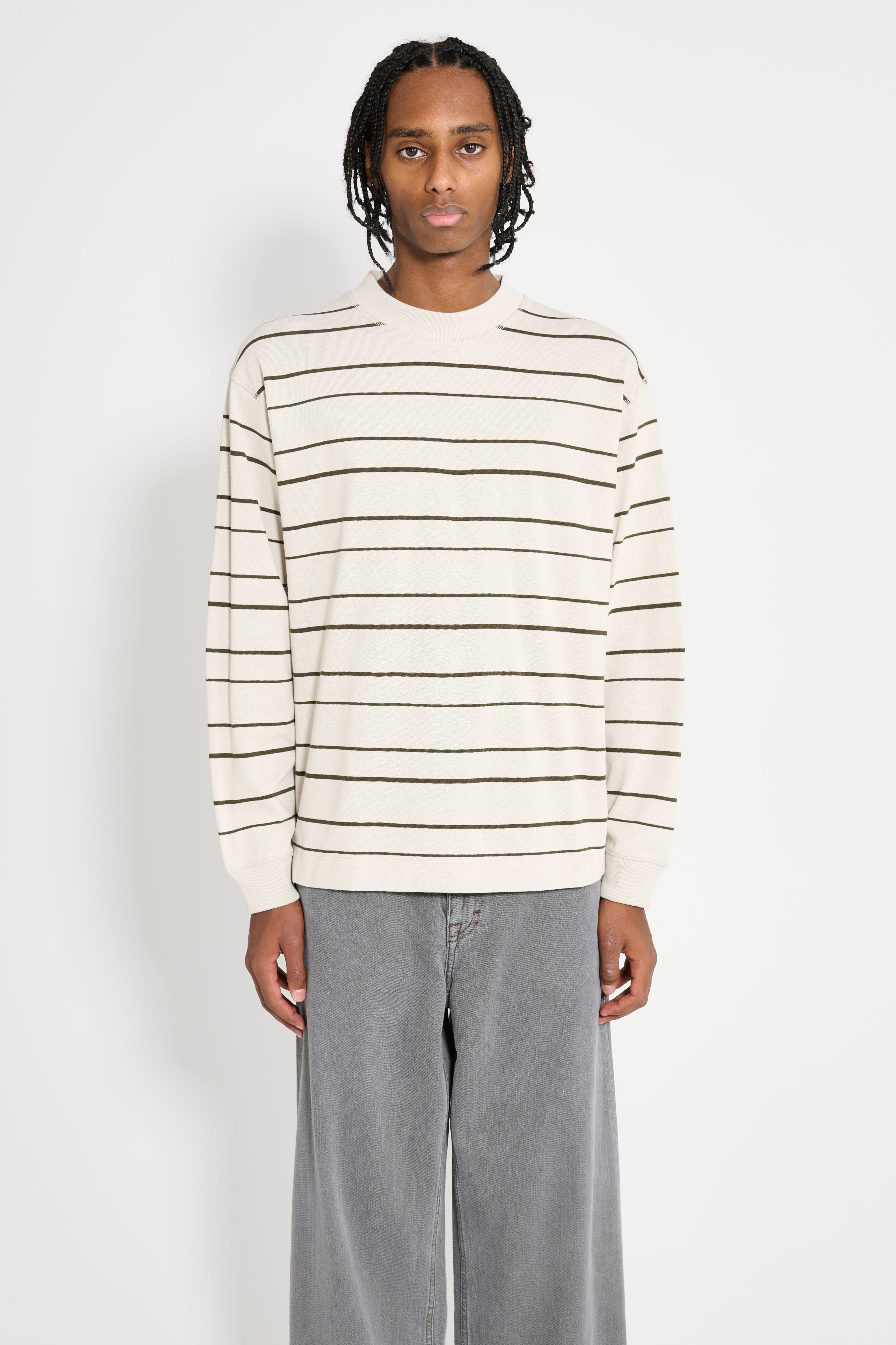Margaret Howell MHL Wide Crew Matelot Shadow Stripe Jersey Chalk