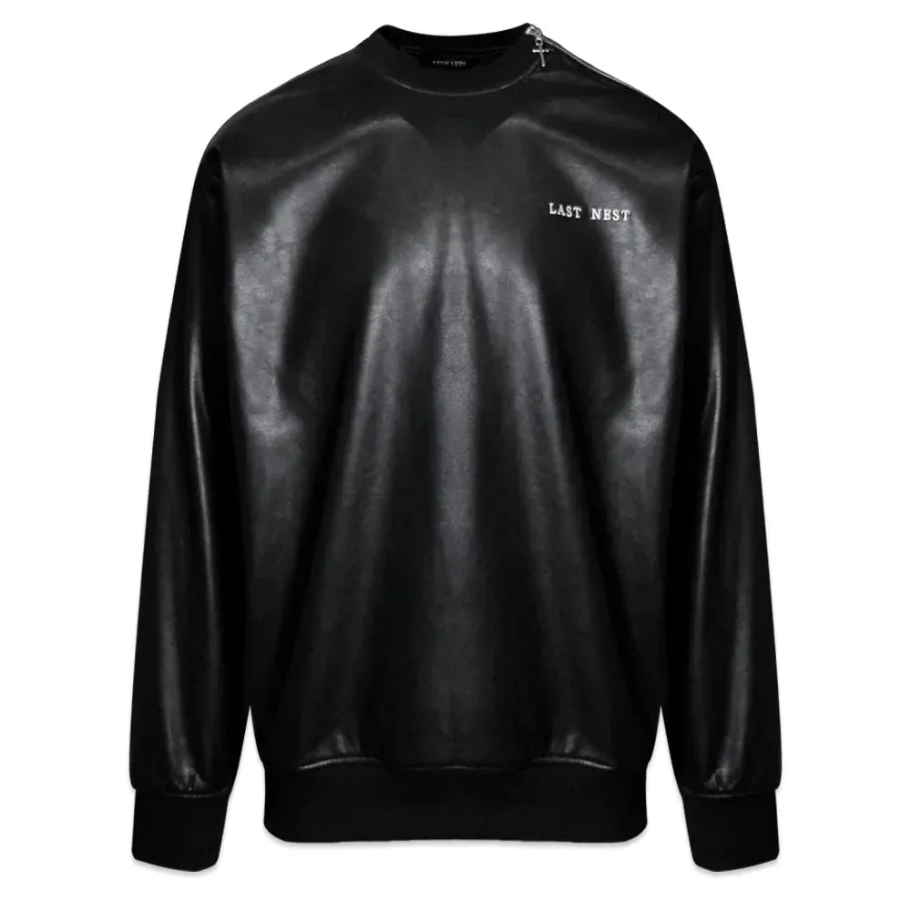 LAST NEST(ラストネスト)商品ページ - Faux Leather Crewneck - Black
