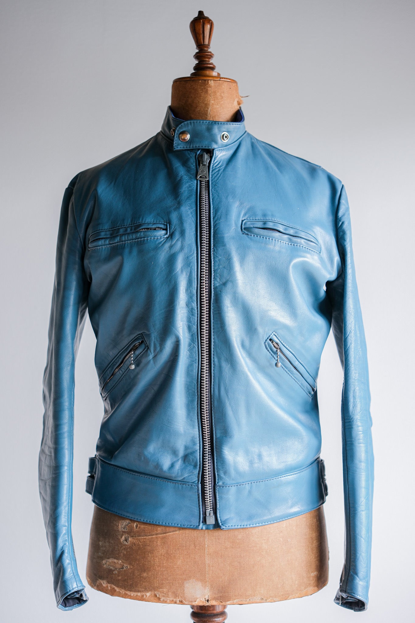 70's] Vintage Leathers Turquoise Leather Riders Jacket size.38 