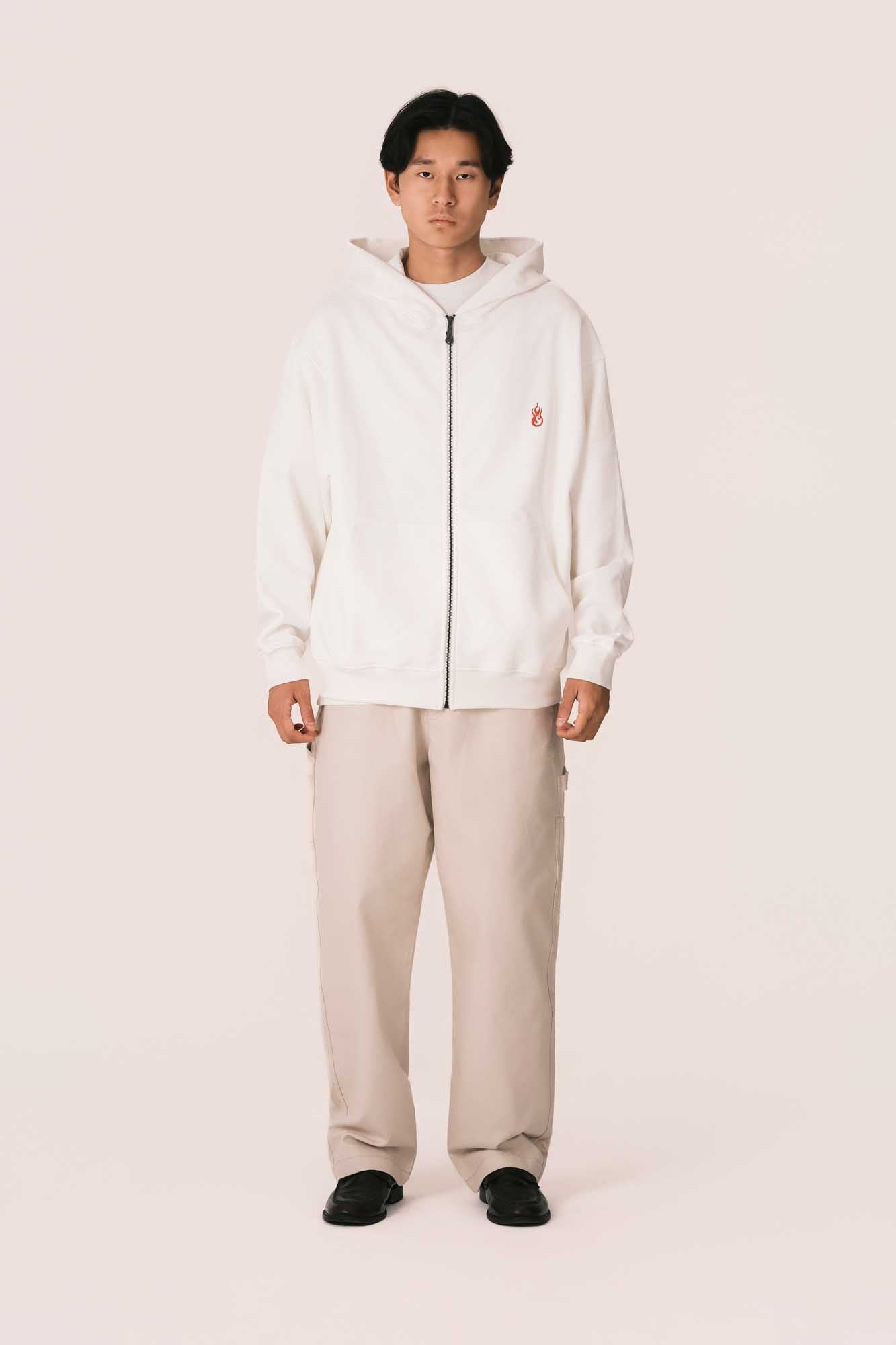 OFFWHITE HOODIE ZIP WITH EMBROIDERED FLAME
