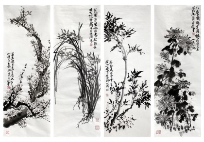 梅兰竹菊国画作品- 梅兰竹菊四君子- 99字画网