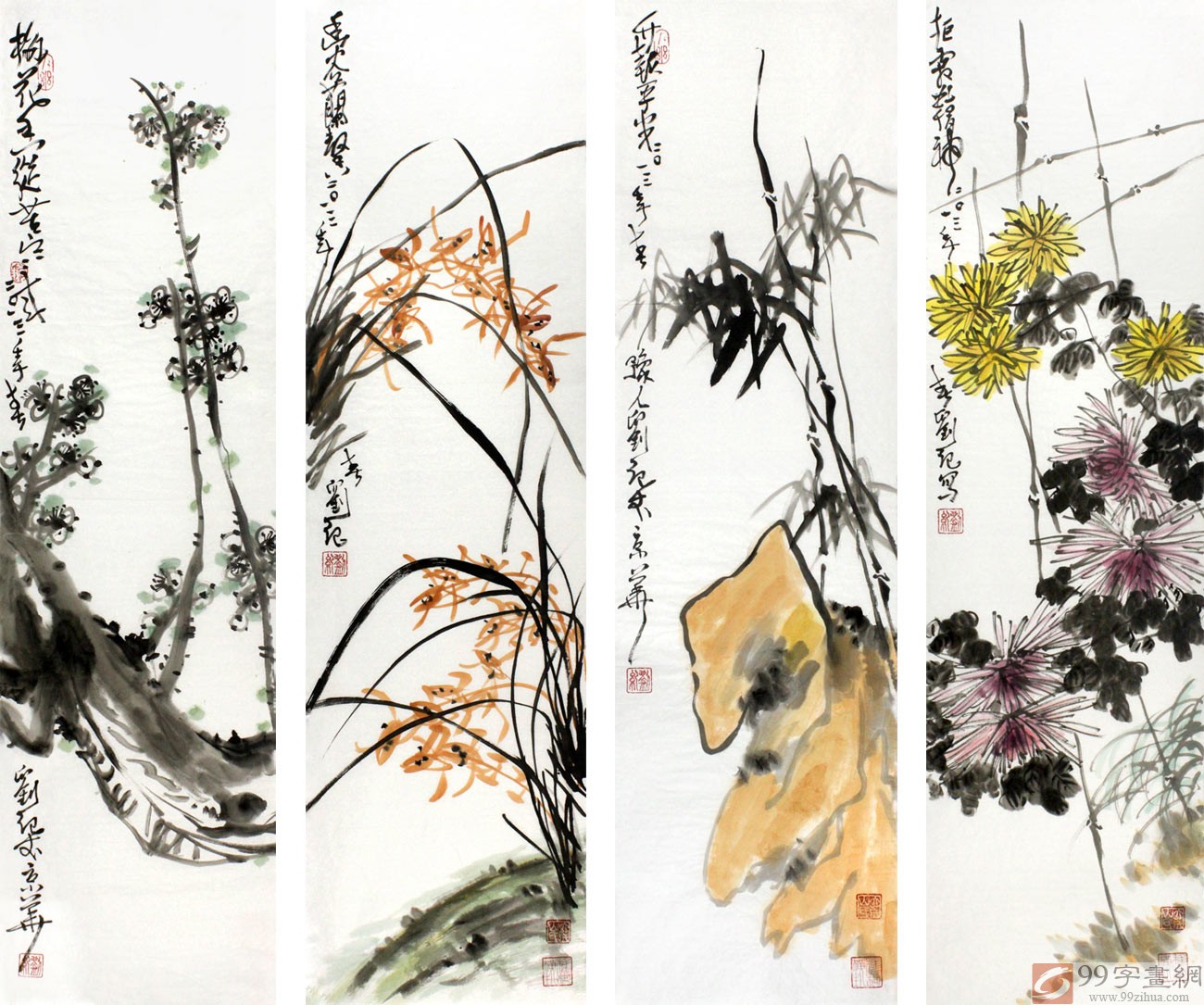 客厅梅兰竹菊四条屏- 梅兰竹菊四君子- 99字画网