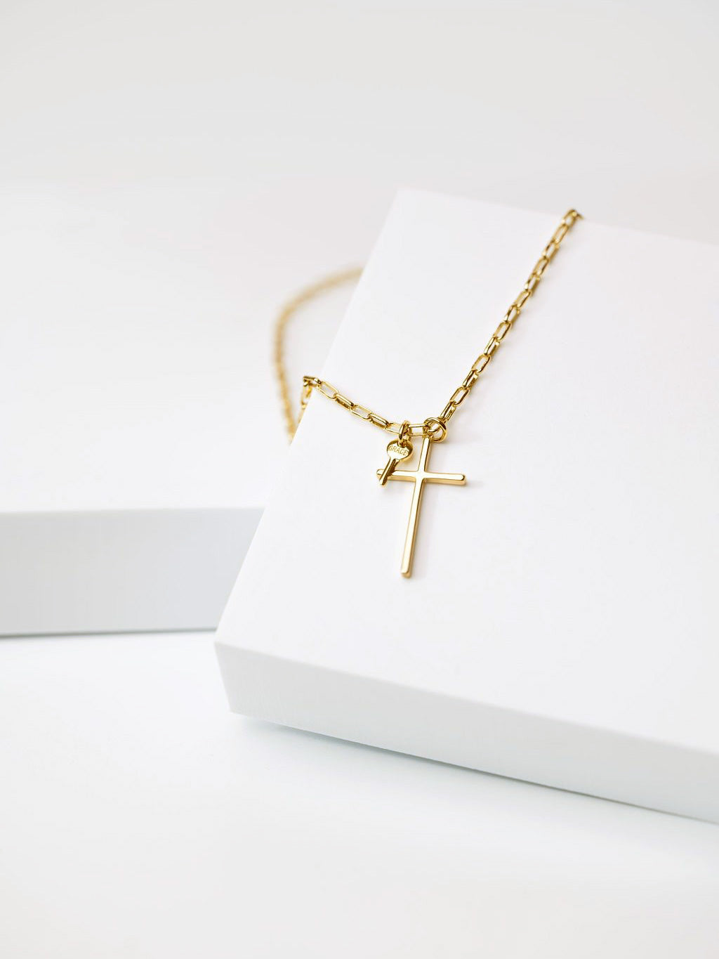 Cross and Mini Key Necklace with an Engraved Word | The Giving Keys