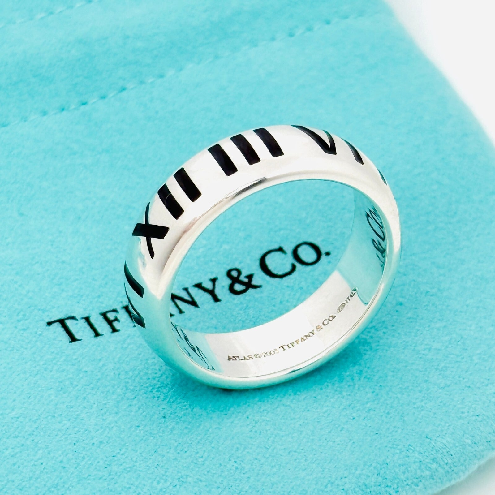 Size 11.5 RARE Tiffany Atlas Ring Black Enamel and Sterling Silver