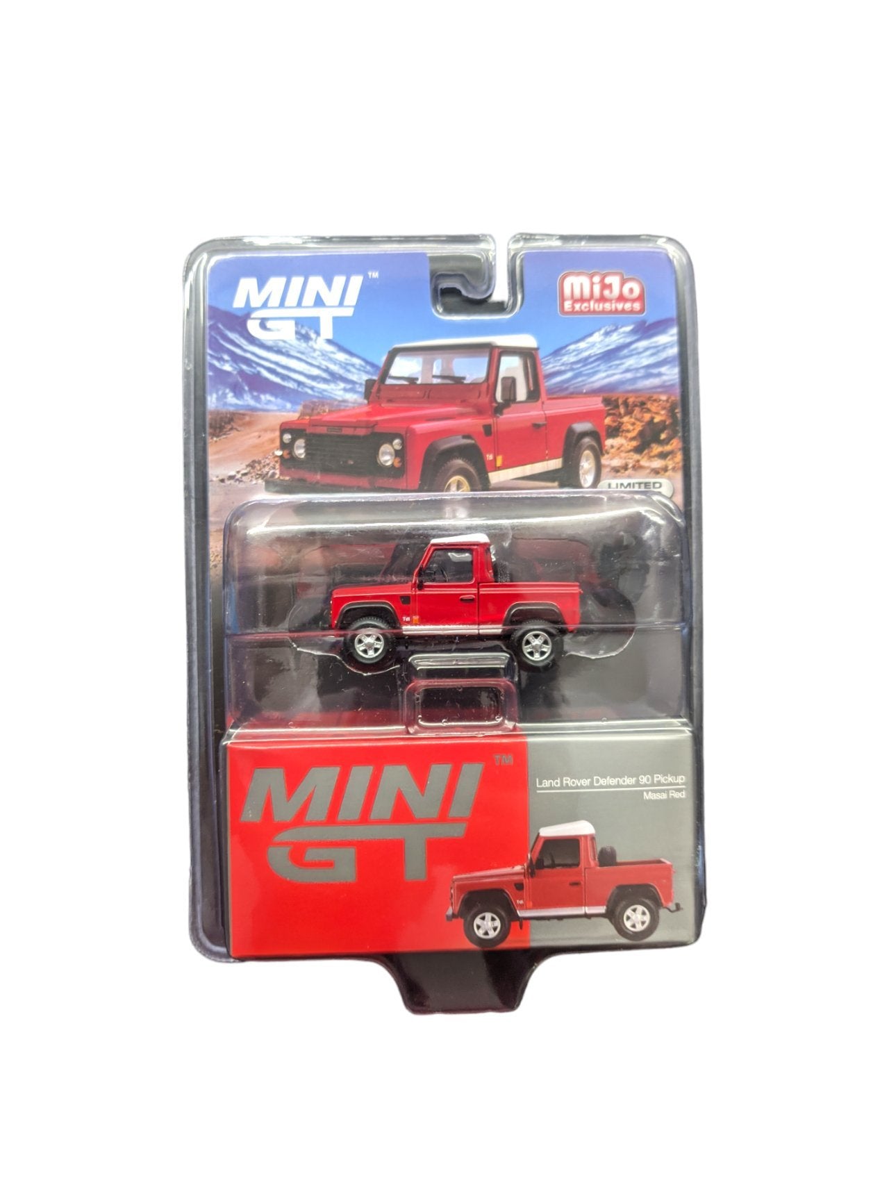 EXCLUSIVE MINI GT Land Rover Defender 90 Pickup Masai RED – Toy