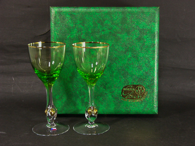 ボヘミアグラス グリーンワイングラスペア 【器道楽】