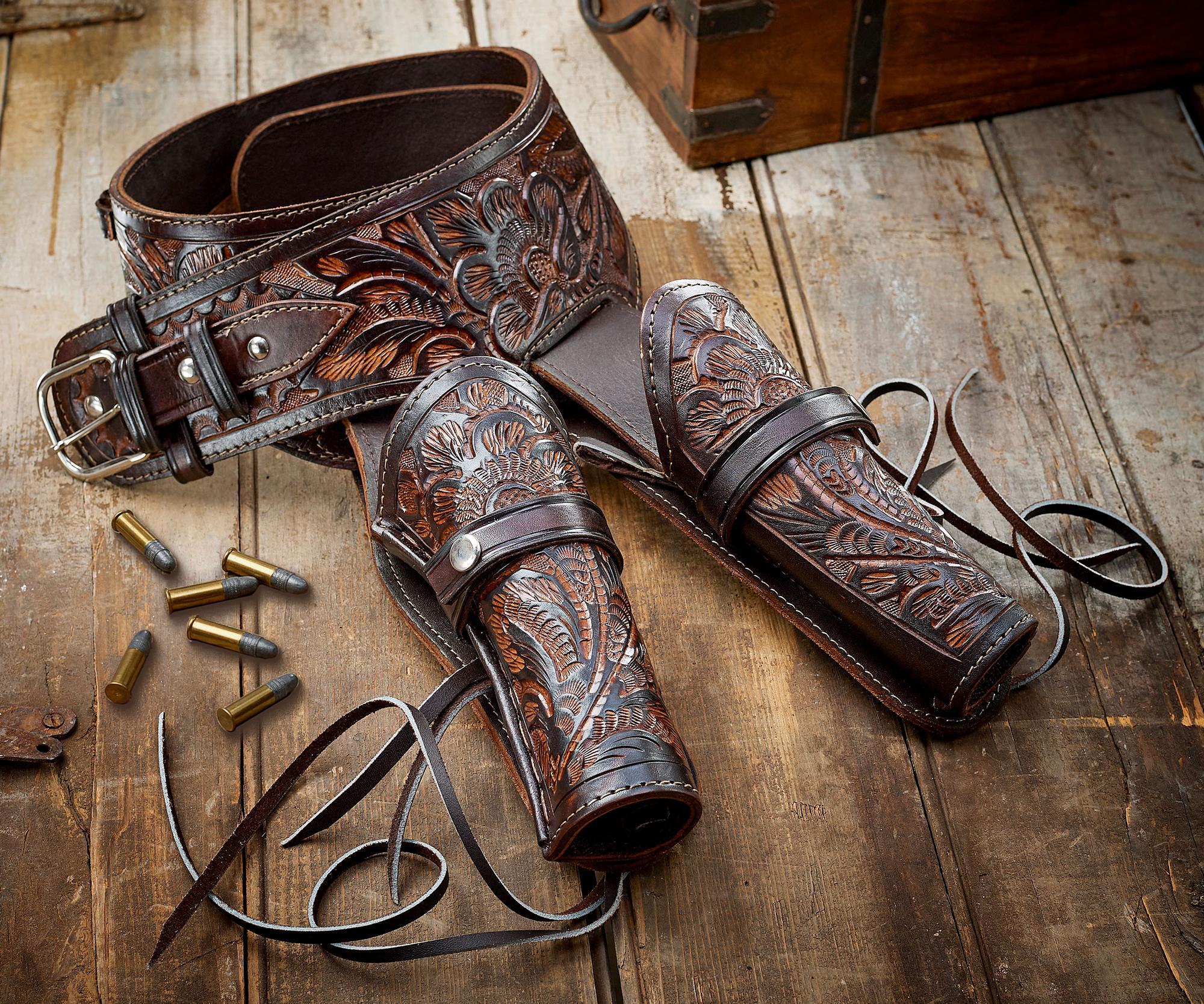 Brown Leather Double Holster Belt from Wild Wings
