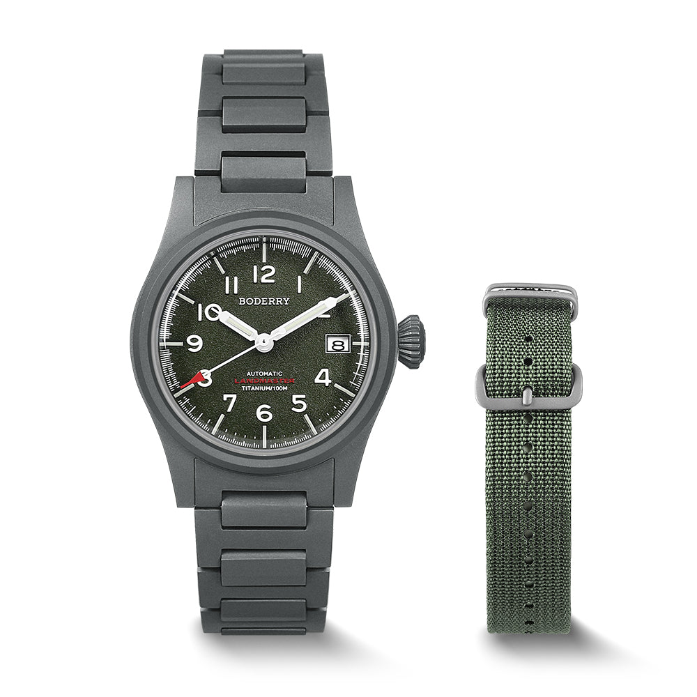 LANDMASTER - 100M Waterproof Titanium Automatic Field Watch | Green-br