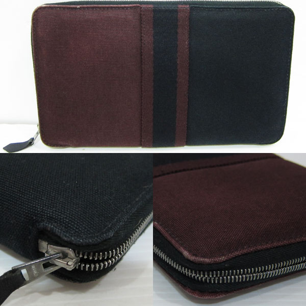 良品 エルメス HERMES ラウンドファスナー長財布 パースGM 黒×紫