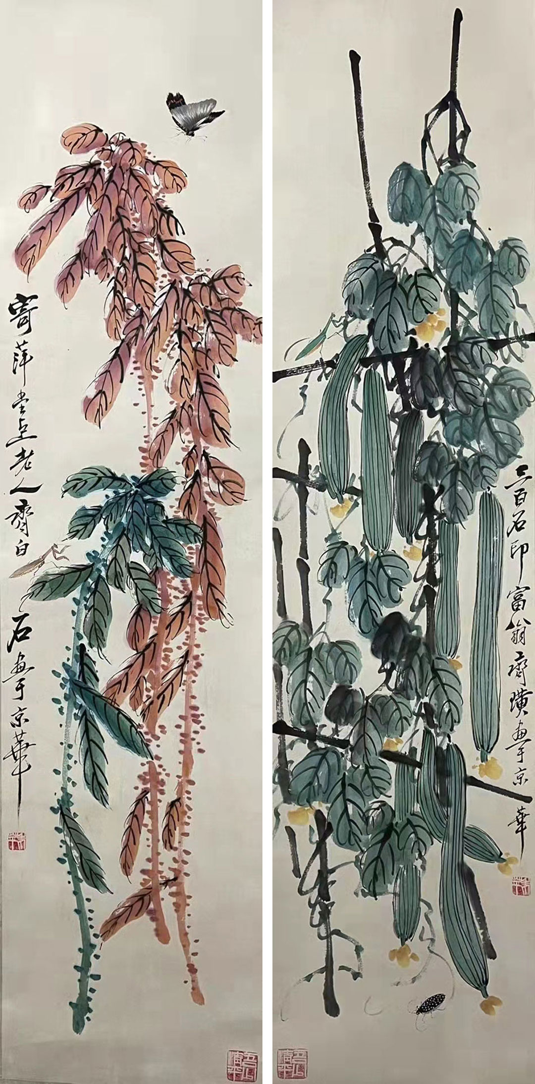 齐白石《花卉草虫》四屏，至罕佳构！-名人字画网