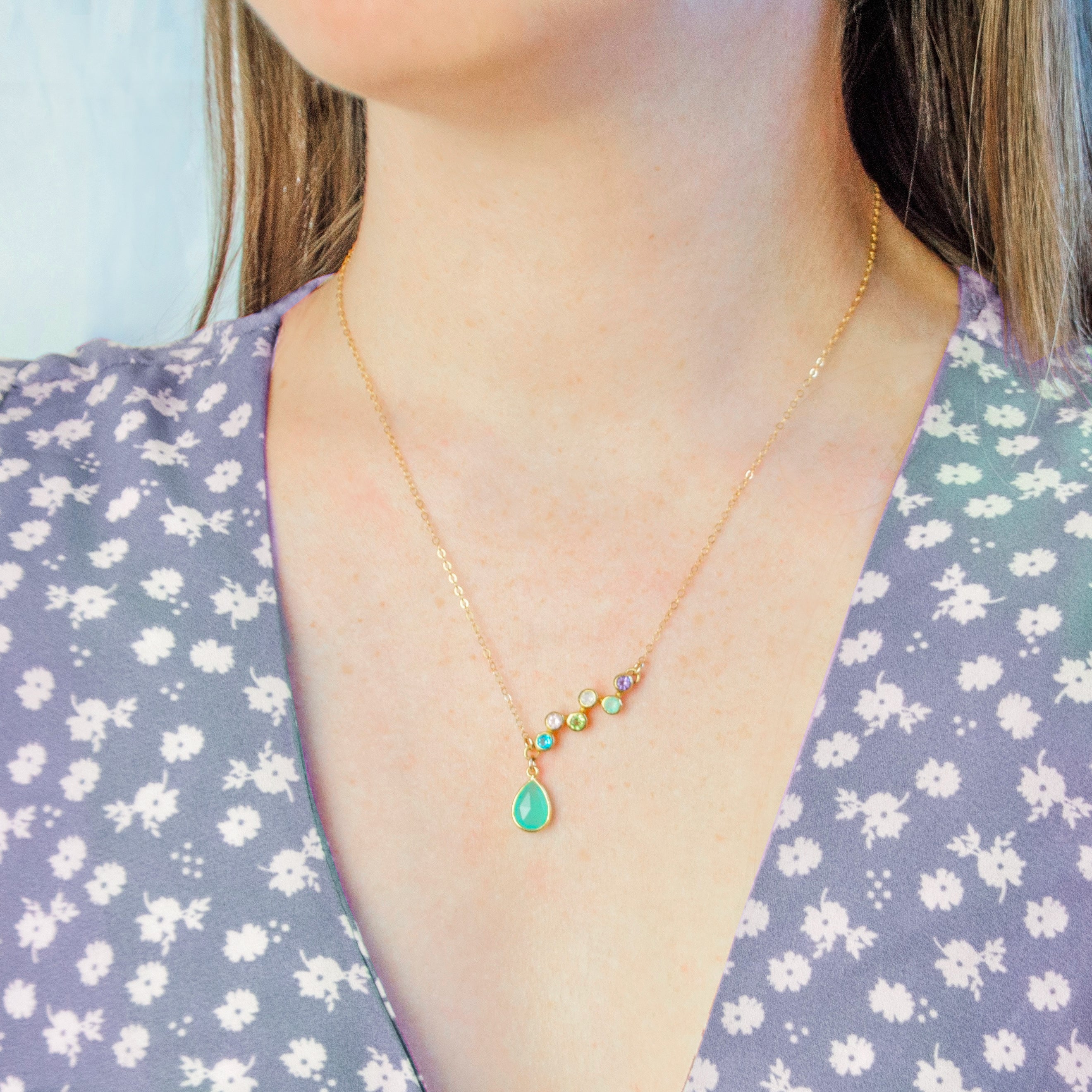 Personalized ZigZag Teardrop Birthstone Necklace – Danique Jewelry