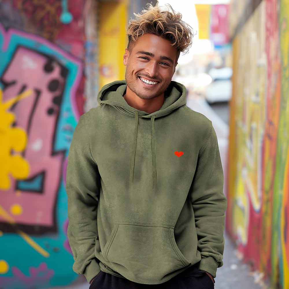 Dalix Pixel Heart Embroidered Fleece Hoodie Mineral Wash Long