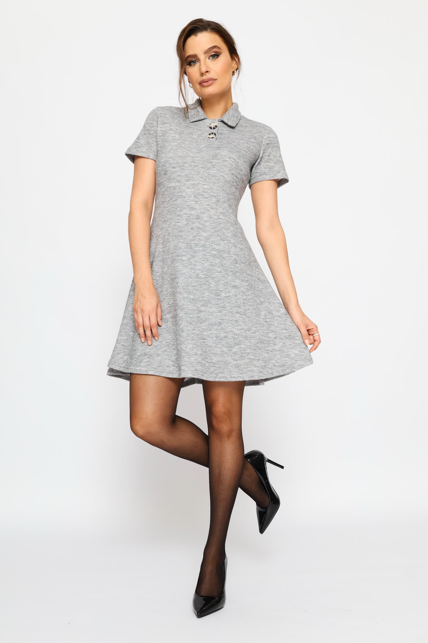 Ladies Collared Cut & Sew Skater Mini Dress - Grey Melange – Edgars