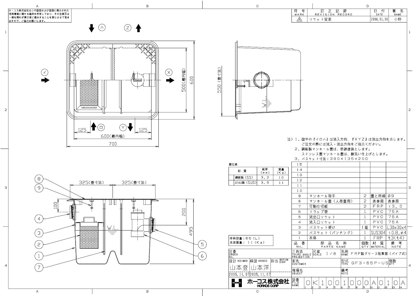 ホーコス 屋外埋設用 グリストラップ グリース阻集器 FRP製【通販