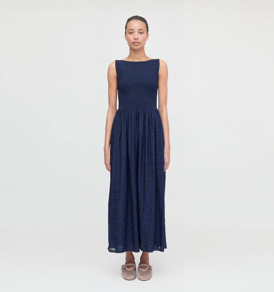 The Cosima Nap Dress - Navy Sheer Plaid – Hill House Home