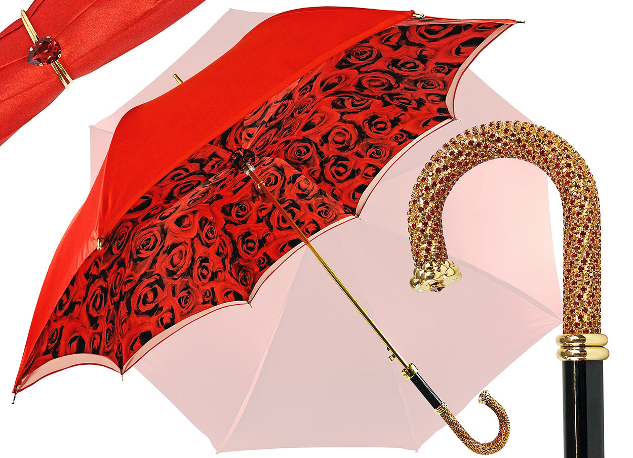 Romantic Umbrella with red Roses – ilMarchesato - Luxury Umbrellas
