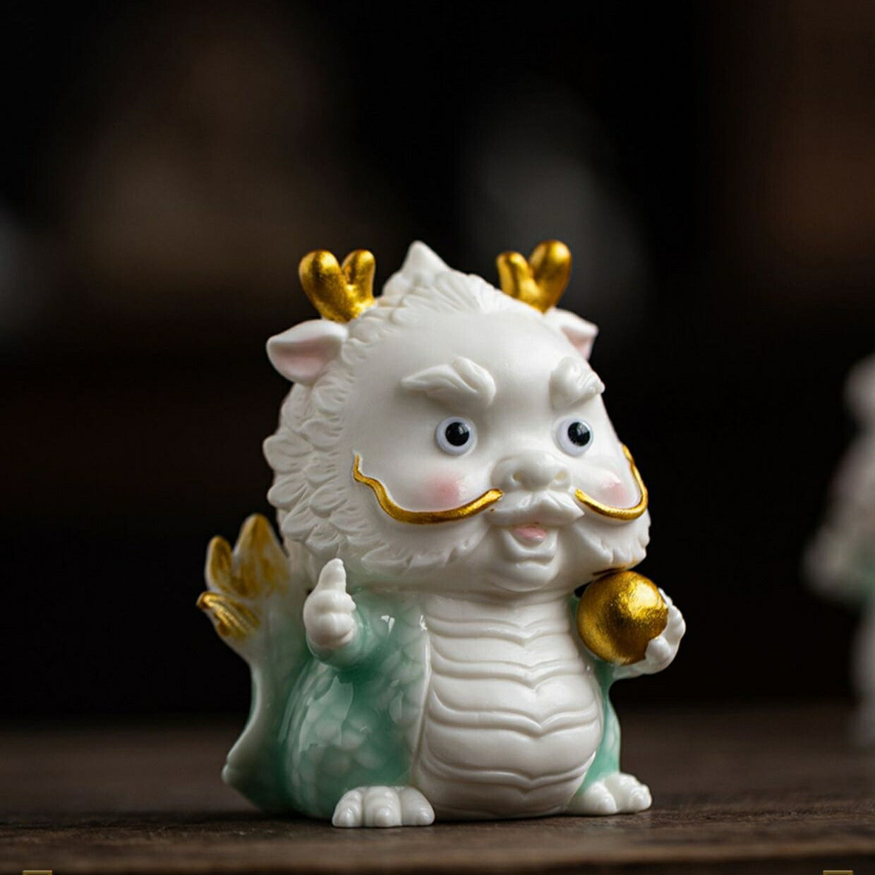 IwaiLoft 龍の置物 2024年 陶磁器 青 風水 龍 置物 合金 風水グッズ