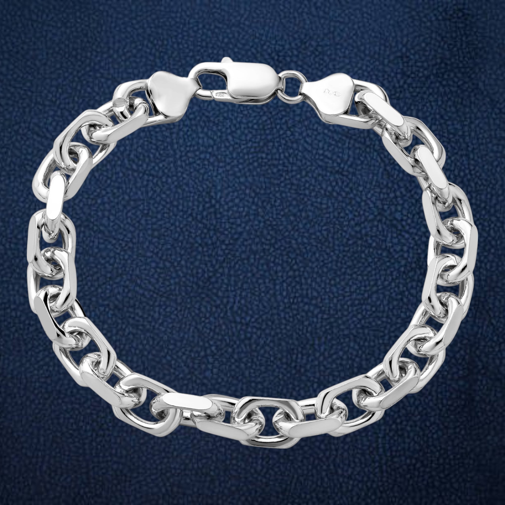 Real Italian 925 Sterling Silver Anchor Bracelet - Mens Silver