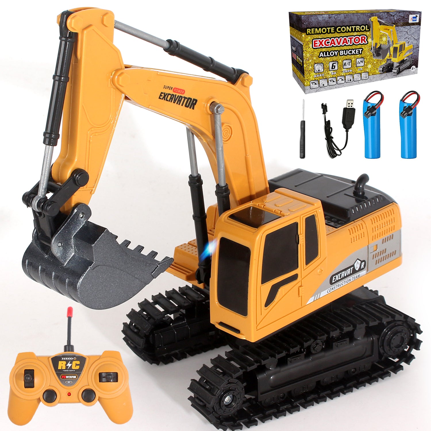 Jiakora Remote Control Excavator Toys for Boys, 2.4GHz RC Metal Shovel