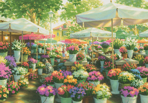 笹倉鉄平 版画作品紹介 「スプリトの花市」～笹倉鉄平ちいさな絵画館