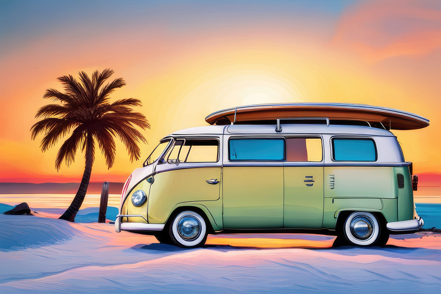 VW Bus with Surfboard on The Beach Photo Art Print – Keep Calm