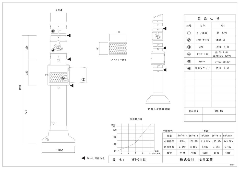 YFT-3112S仕様図面 - 焼肉フード販売 全国発送 製造直売 日本製 家庭用
