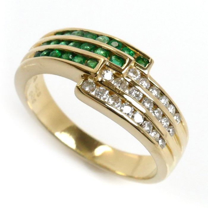 新品K18YGエメラルド0.25ctダイヤモンドリング指輪
