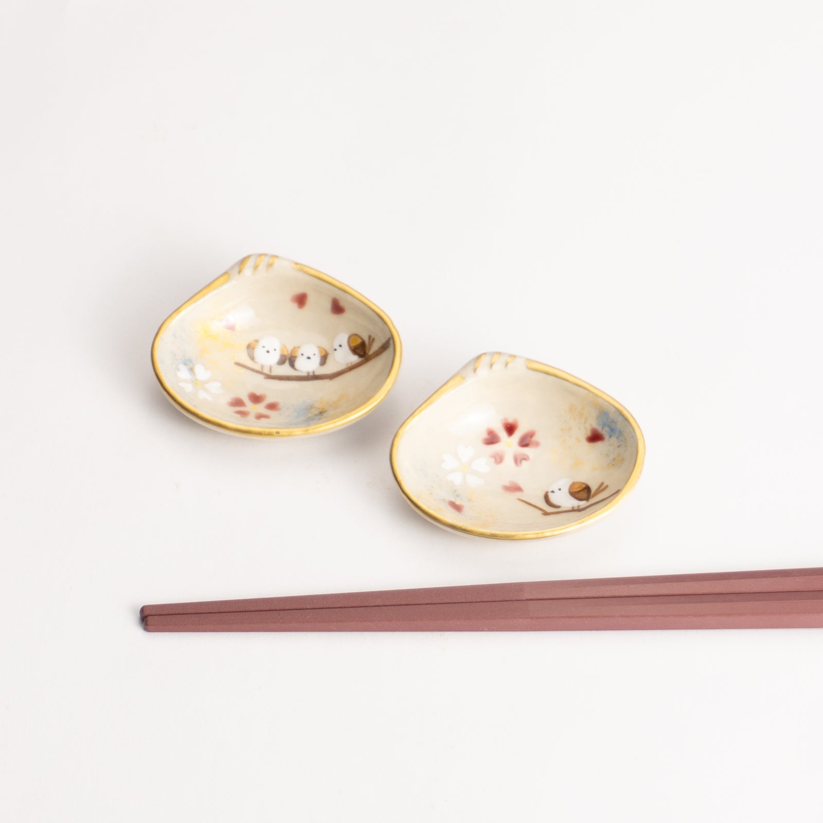 京都 清水焼】箸置き 貝型 シマエナガ（ペア）｜コトポッター