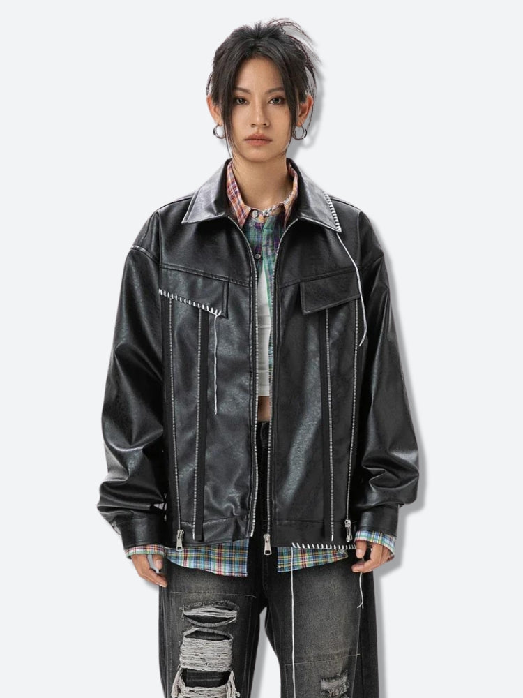 Grunge Faux Leather Jacket - Litlookz Studio