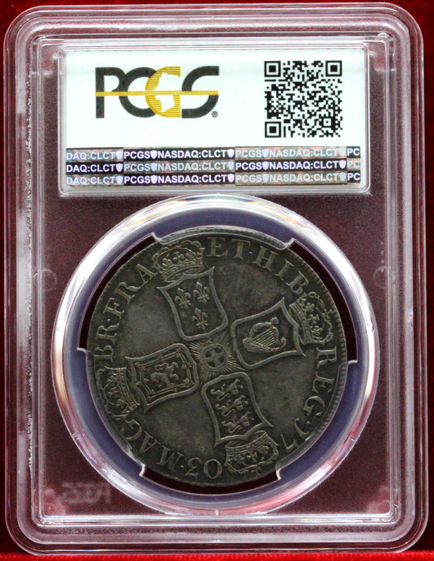 イギリス 1703年クラウン銀貨 アン女王VIGO AU53【アンティークコイン