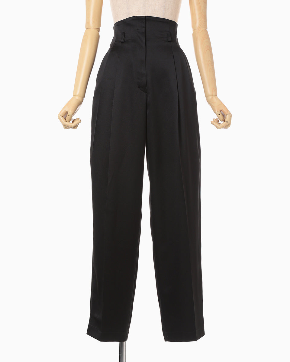 Embossed Leather Motif Triacetate High Waisted Trousers - black