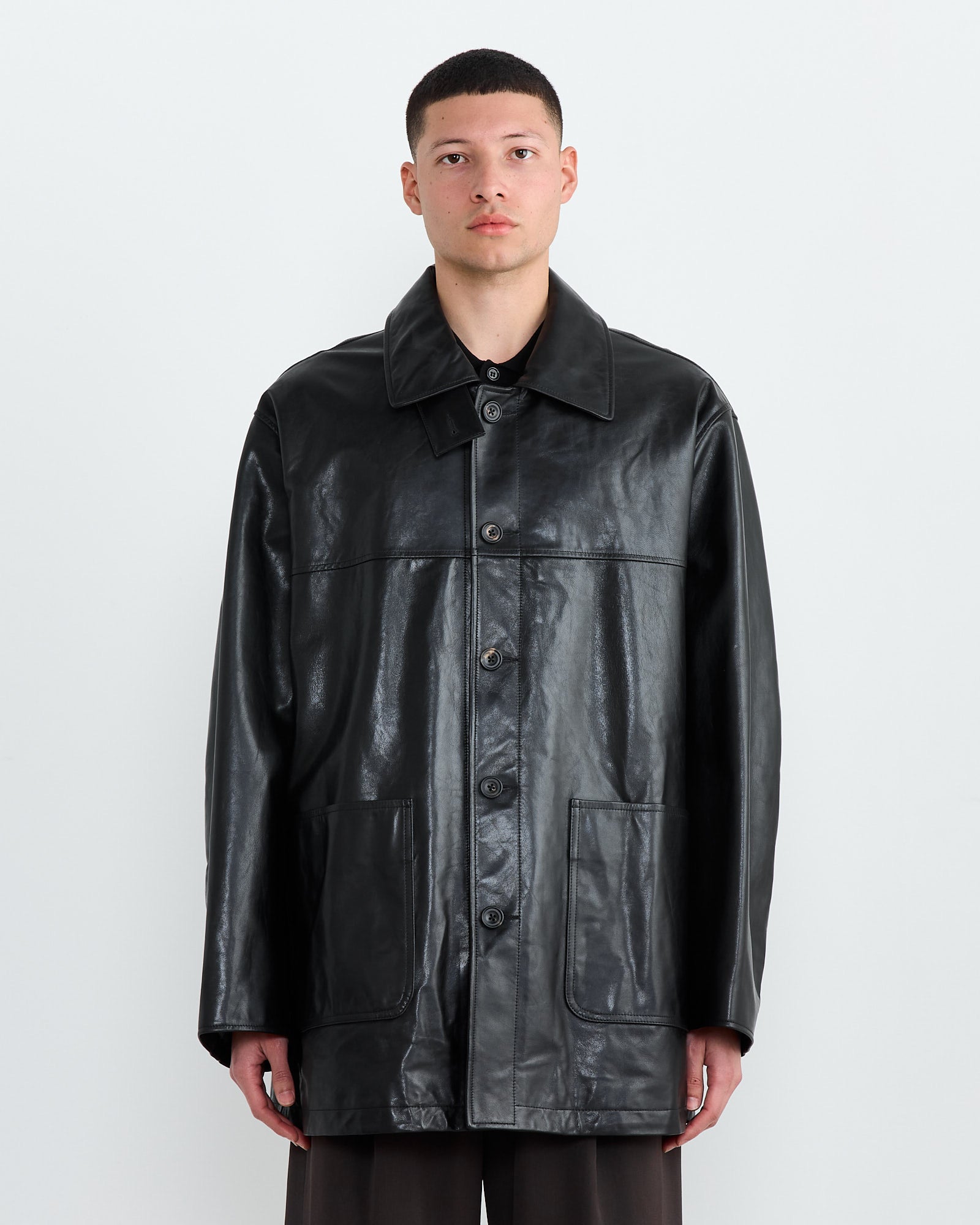Leather Car Jacket in Black