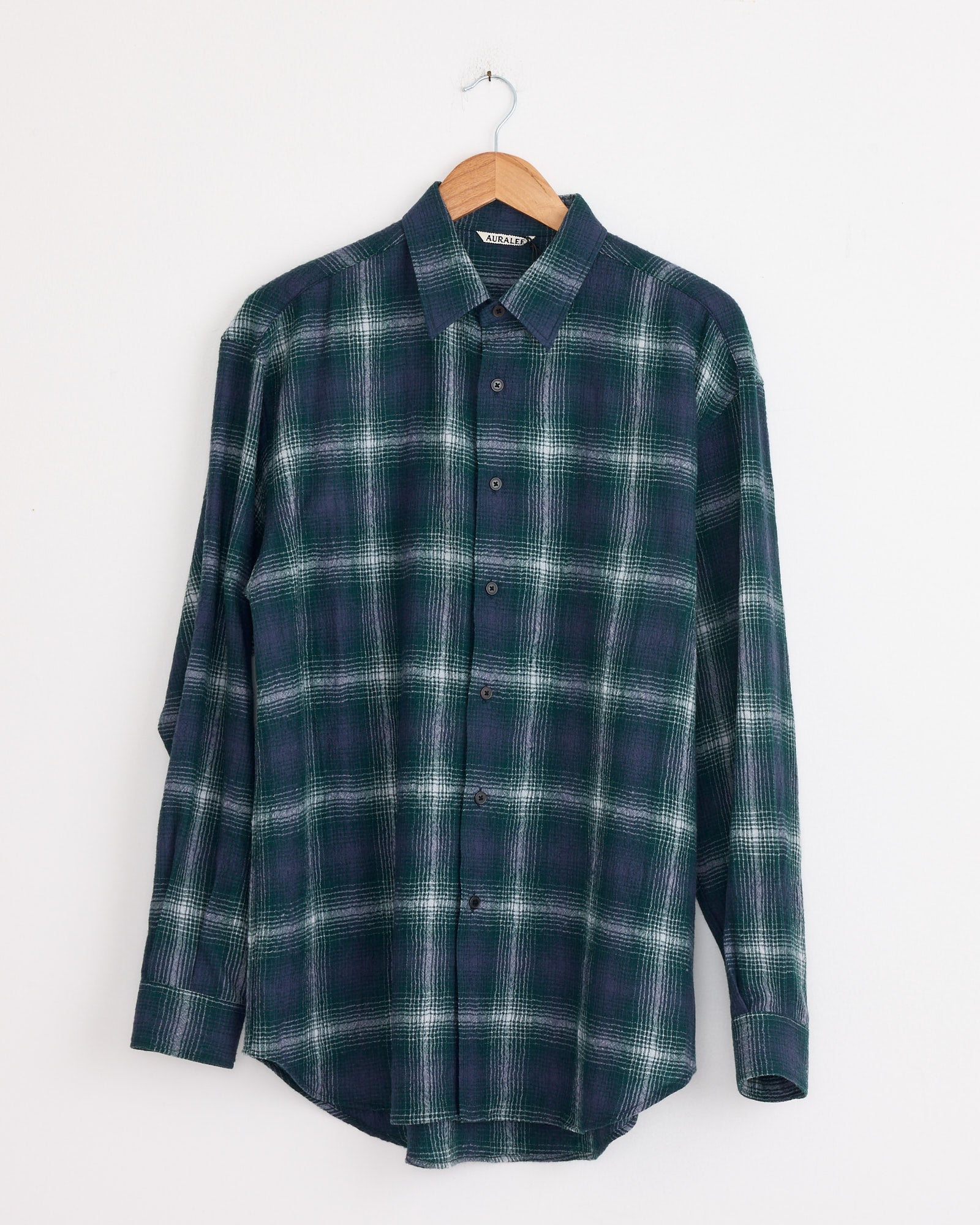 Airy Wool Check Shirt in Forest Green/Navy