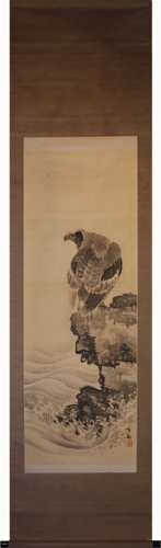 石河有リン 『荒磯岩上鷲図』【掛軸 Hanging scroll】浮世絵・掛軸
