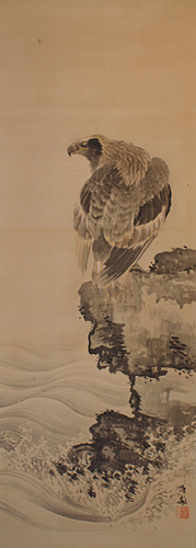 石河有リン 『荒磯岩上鷲図』【掛軸 Hanging scroll】浮世絵・掛軸