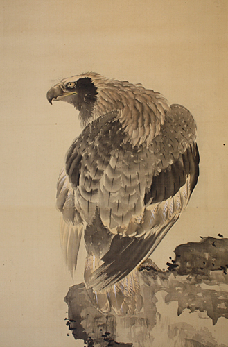 石河有リン 『荒磯岩上鷲図』【掛軸 Hanging scroll】浮世絵・掛軸
