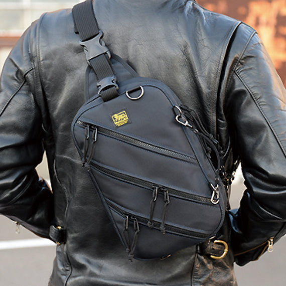 VanNuys D642 Nylon Triple Zipper Cross-Body Shoulder Bag Black Made In