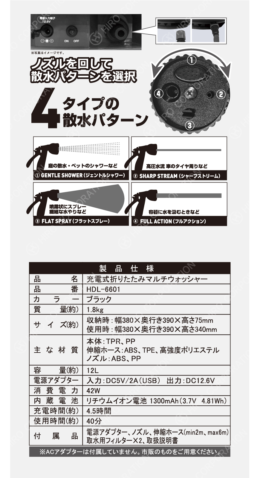MOMTAG】充電式折りたたみマルチウォッシャー HDL-6601｜ヒロ