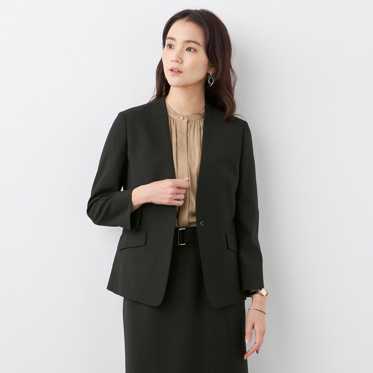 アウトレット]THE 3rd SUITS 黒トリクシオン ノーカラージャケット 九