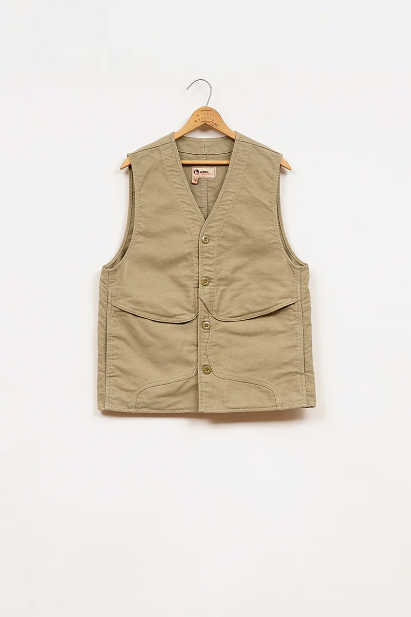 ◯ Nigel Cabourn - V01-M WORK VEST MOLESKIN - GREEN – PHAETON