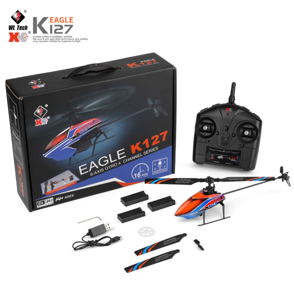 XK K127 4CH 6 軸ジャイロ シングルブレード RC ヘリコプター RTF