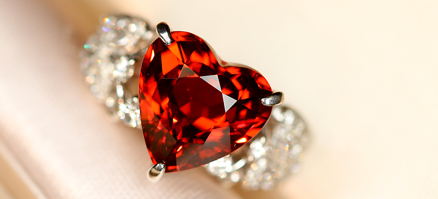 スペサタイトガーネット 7.2ct ハートシェイプ ダイヤモンド プラチナ