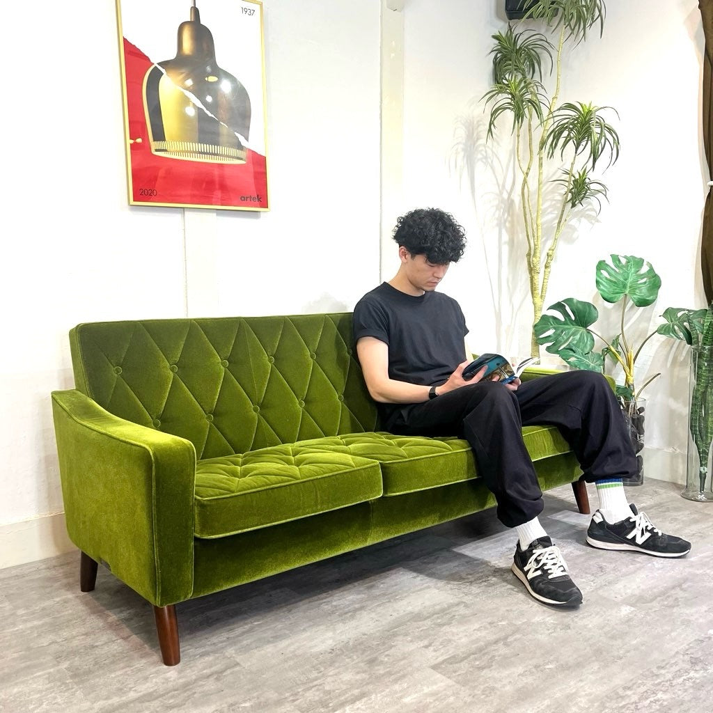 カリモク60 ロビーチェア 3シーター モケットグリーン 中古 国産