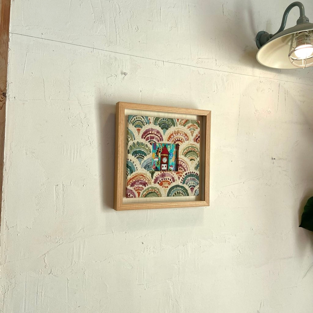 柚木沙弥郎 ガラス絵 「時計の台の森」アート 絵画 一点もの 作家 中古