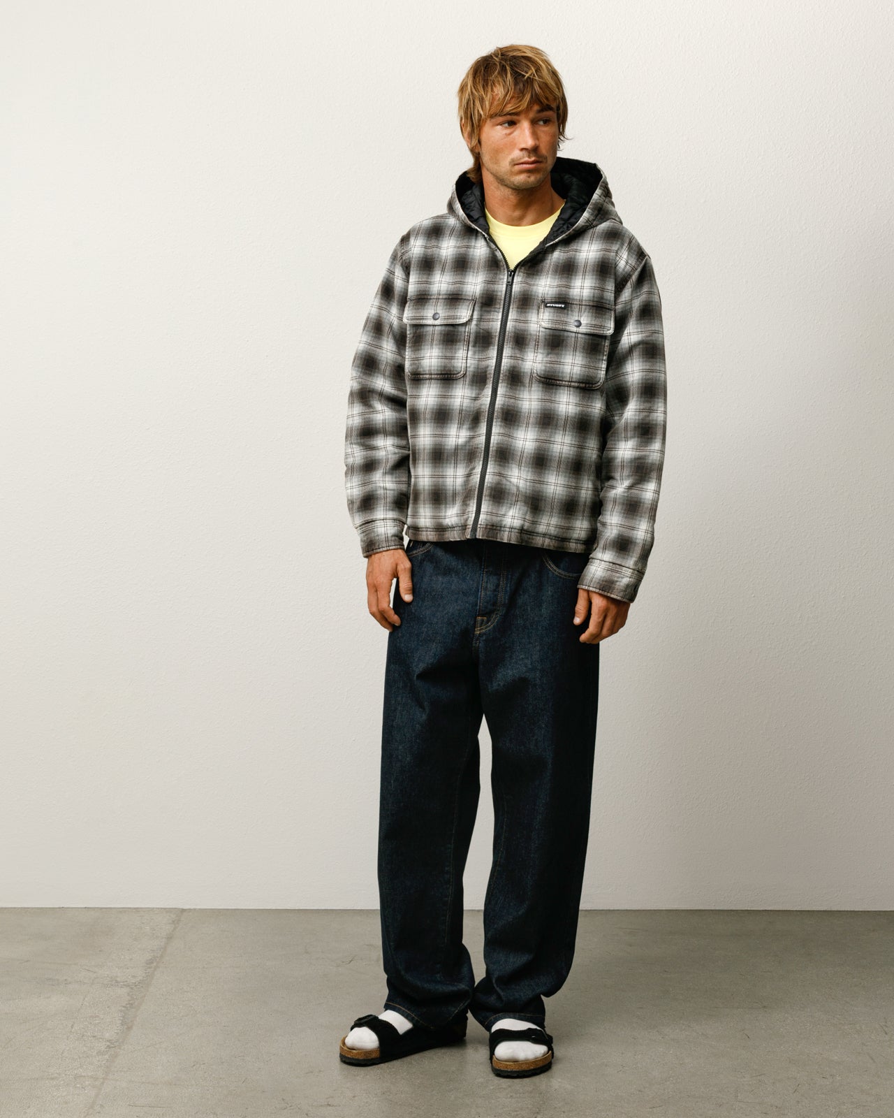 Zip Hooded Plaid Shirt – Charcoal | Outerwear | Stüssy