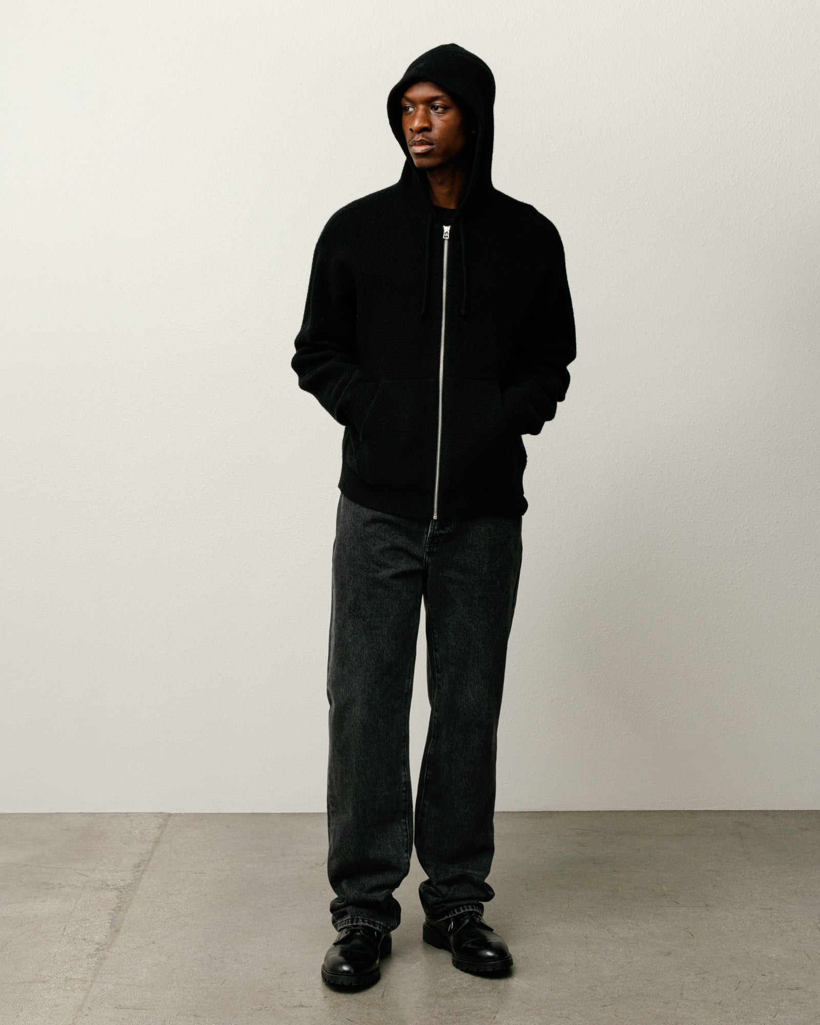 Textured Zip Hooded Sweater – Black | Tops & Knits | Stüssy
